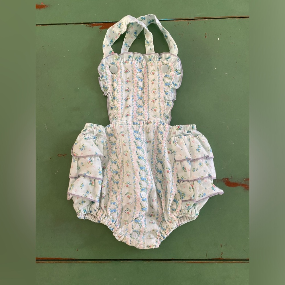 Vintage Floral Ruffled Baby Romper by Stone.  Tag says 4T